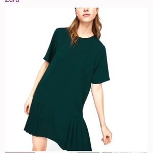 ZARA - Green Pleated Shift Dress - Size XS